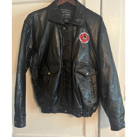 Vintage Napoline Leather Outfitters Genuine Leather Jacket NRA Patch Men Sz XL - Picture 1 of 14